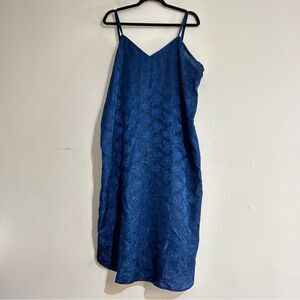 Vintage Blue Floral Embossed Slip Midi Dress Size 1X Fairy Witchy Whimsygoth